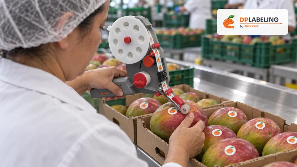Mango etiquetado con una etiquetadora DP35