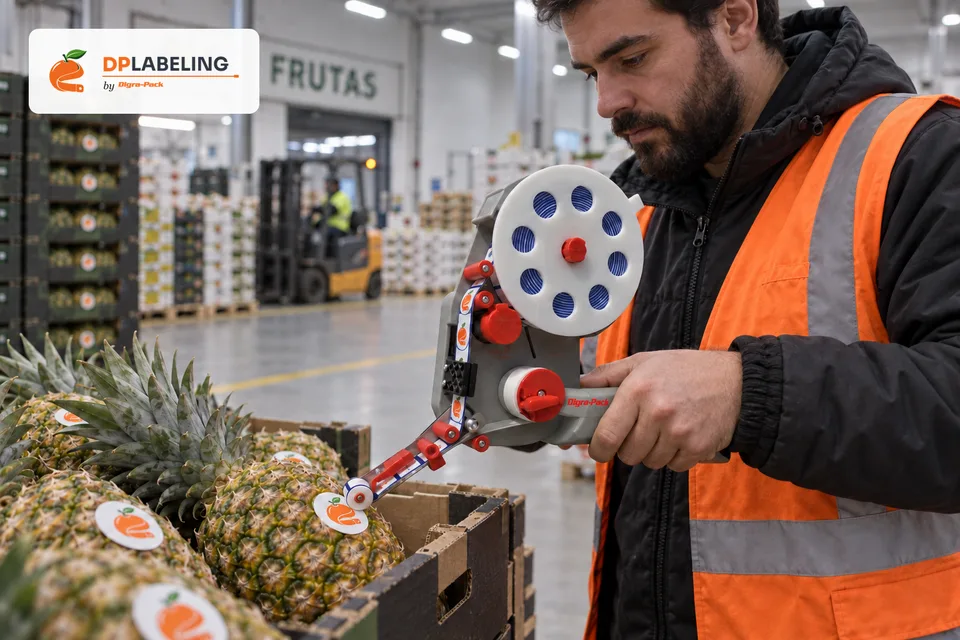 Piña etiquetado con una etiquetadora DP45